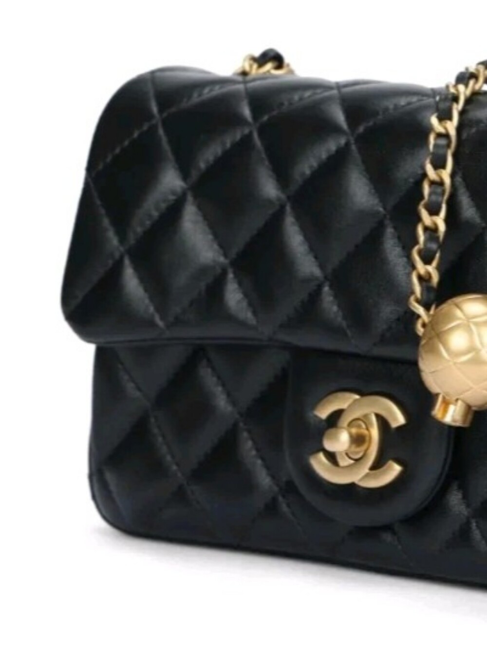Super Class Quilted Mini Mouth Flap Classic Evening Crossbody Jet Set Black Gold - Picture 6 of 8